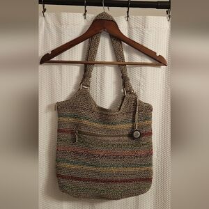 The SAK "Belle" Crochet Taupe Multicolor Tote -  Fantastic Shape!